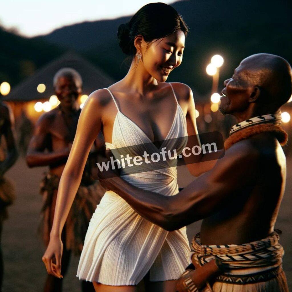 Chinese stewardess dancing with African tribes interracial sex